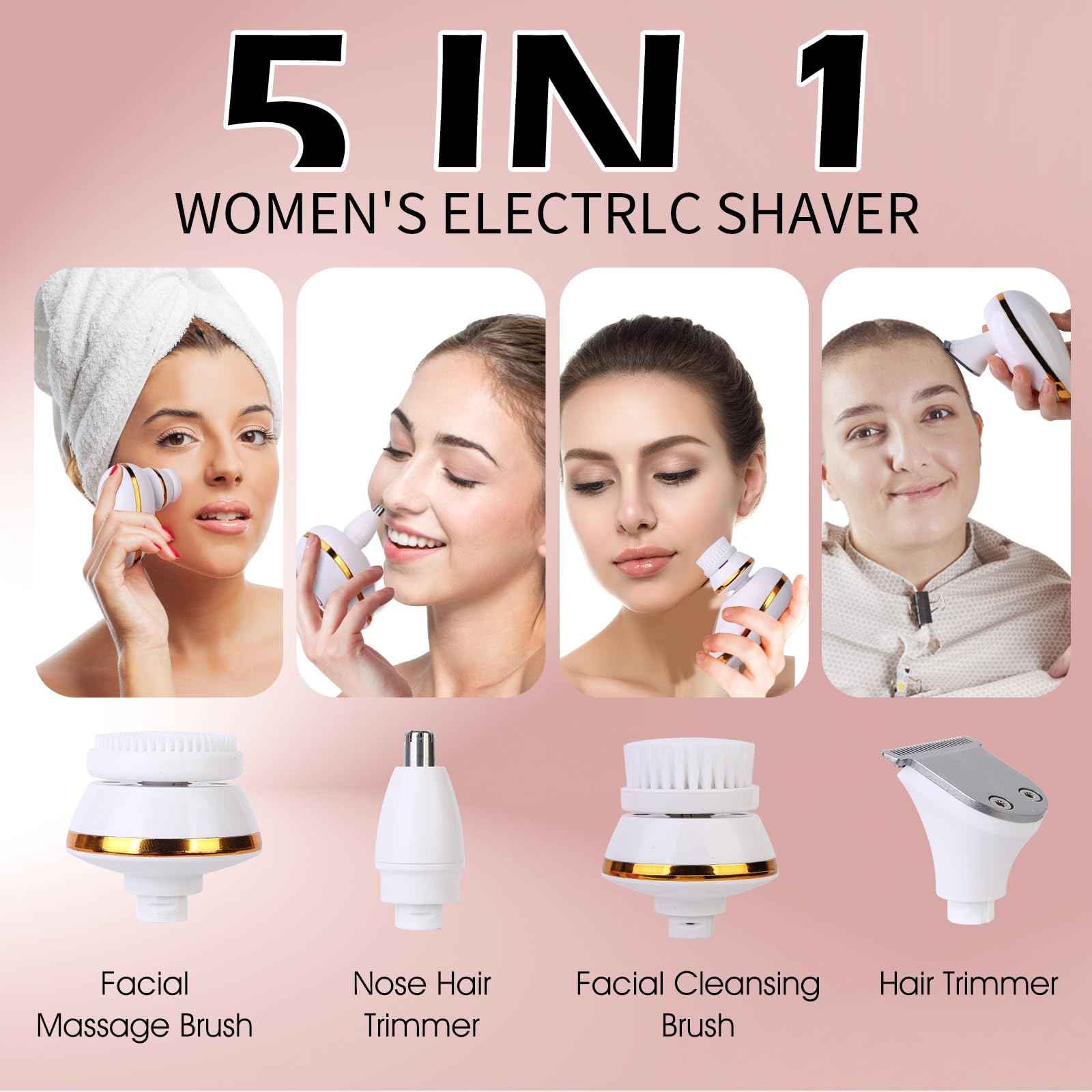 Electric Razors for Women, 5 in 1 Painless Rechargeable Dusk Shaver Womens, Women's Shavers Everything, Lady Leg/Bikini/Face Hair Removal Products, Female Wet Dry Shaving Machine