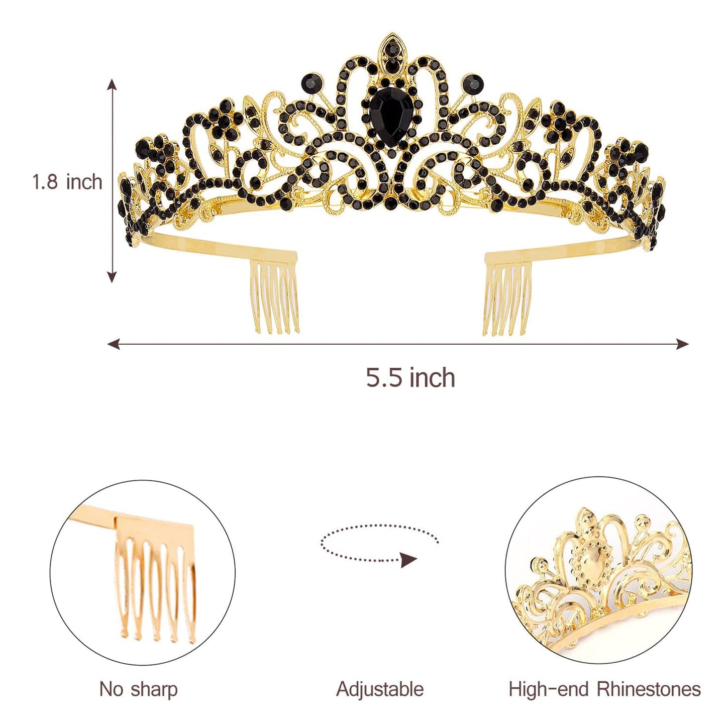 Birthday Queen Sash and Crystal Tiara Set Tiara and Crowns for Women Birthday Gift for Girl Kit Decorations Set Rhinestone Hair Accessories Glitter Stain Silk Sash for Party (Black Tiara + Black Sash)