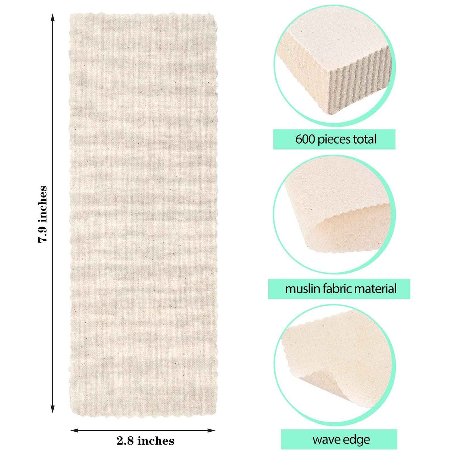 Maitys 600 Pieces Body and Facial Muslin Strips for Hair Removal Natural Muslin Epilating Strips 2.8 x 7.9 Inches Large Bulk for Women and Men