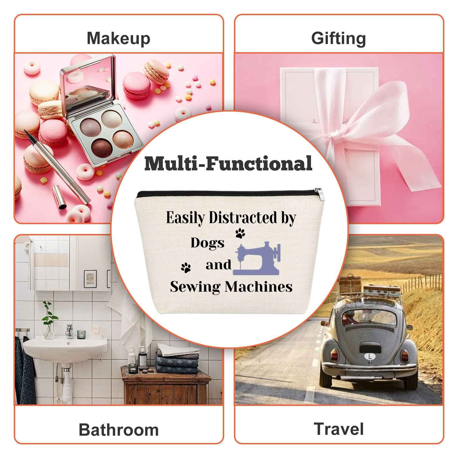 Gfhzdmf Sewing Gift for Women Quilter Gifts for Dog Lover Makeup Bag Seamstress Gift for Sewers Cosmetic Bag Sewing Machine Gifts for Dog Mom Owner Quilters Travel Pouch