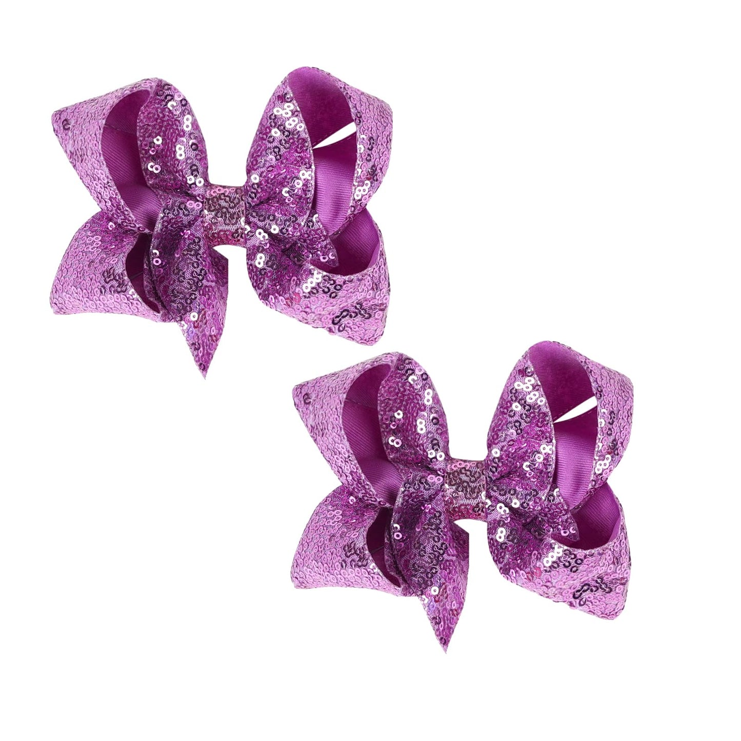 SOUONUP 2 Pieces Hair Clips for Girls, 6 Inches Handmade Sequins Large Bows Alligator Hair Clips Hair Barrettes Accessories for Women Teens Girls Kids (Purple, 2 Pieces)