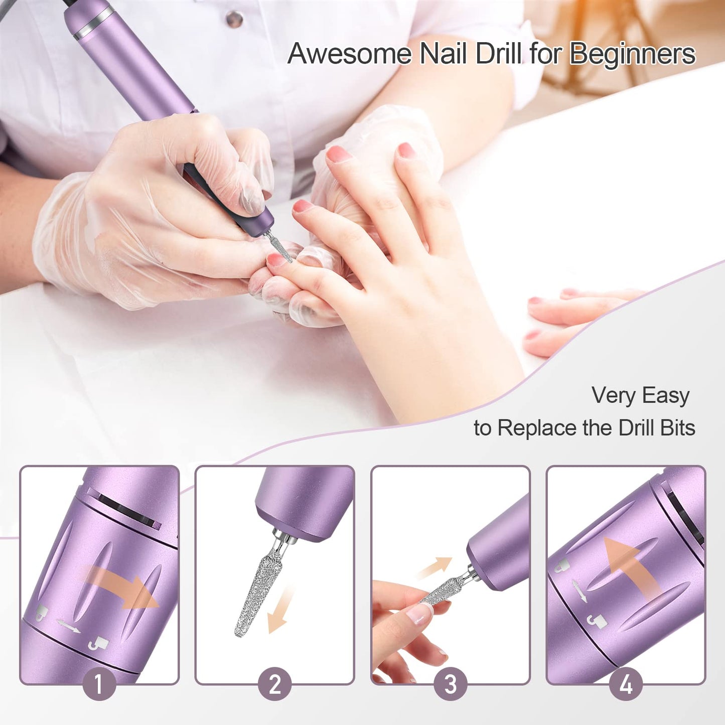 Portable Nail Drill Kit Rechargeable 30000 RPM Electric Professional Cordless E-File Nail Drill Machine Set for Acrylic Nails, Polishing, Manicure Pedicure Tool