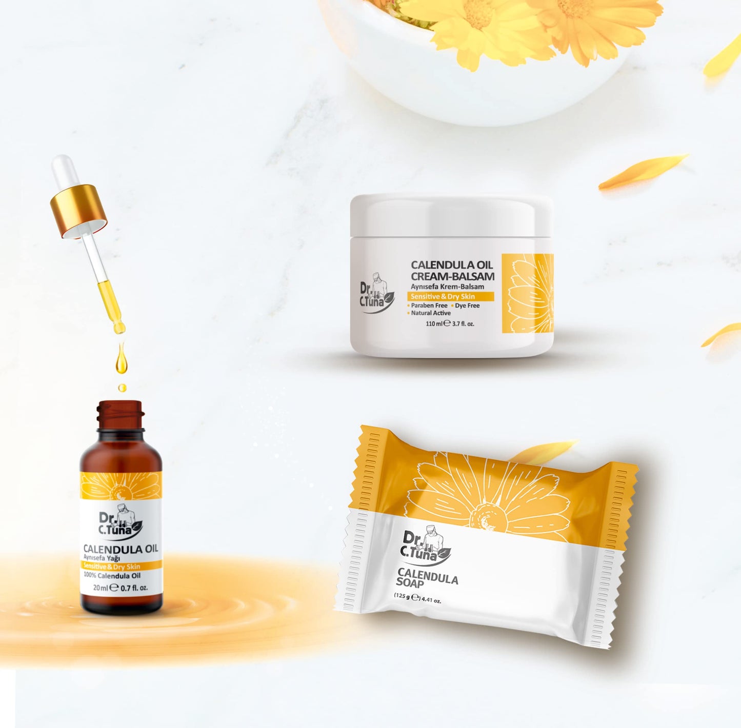 FARMASi Dr. C. Tuna Calendula Soap, Soothes Dry, Hydrating Skin Care, Face & Body Soap 4.41 Oz (Pack of 3)