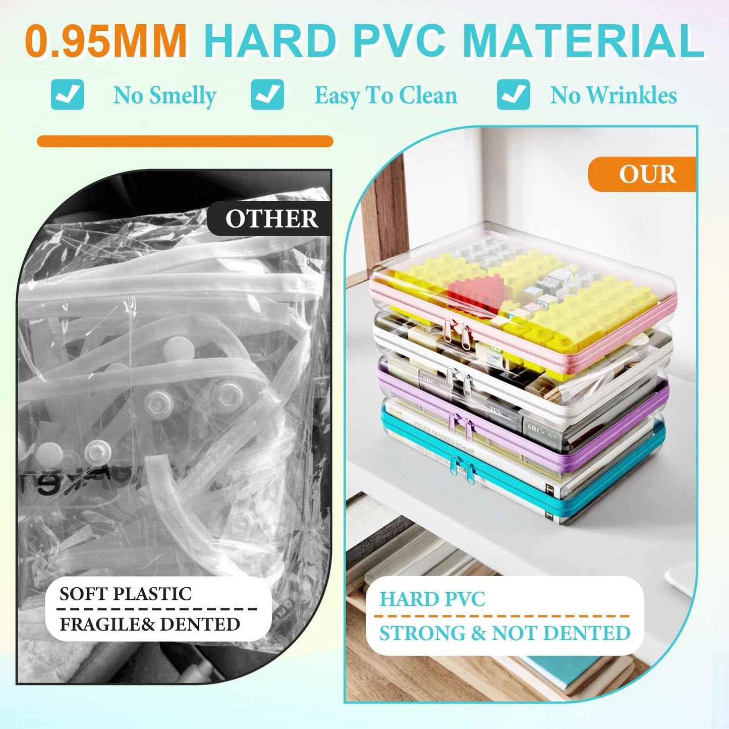 Stuffygreenus 4 Pcs Clear Hard Zipper Case Hard-Sided Premium Storage Case Plastic Clear Hard Shell Zipper Pouch Portable Travel Organizer Box for Building Blocks Puzzles Cosmetics Makeup Pencil (M)