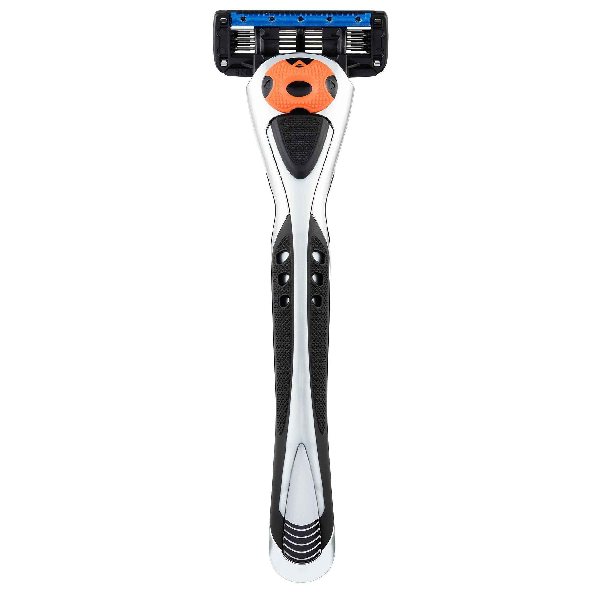 Personna Men's 5 Blade Razor with Bulk Pack of 12 Replacement Razor Cartridges and Shaving Razor Handle (Silver)