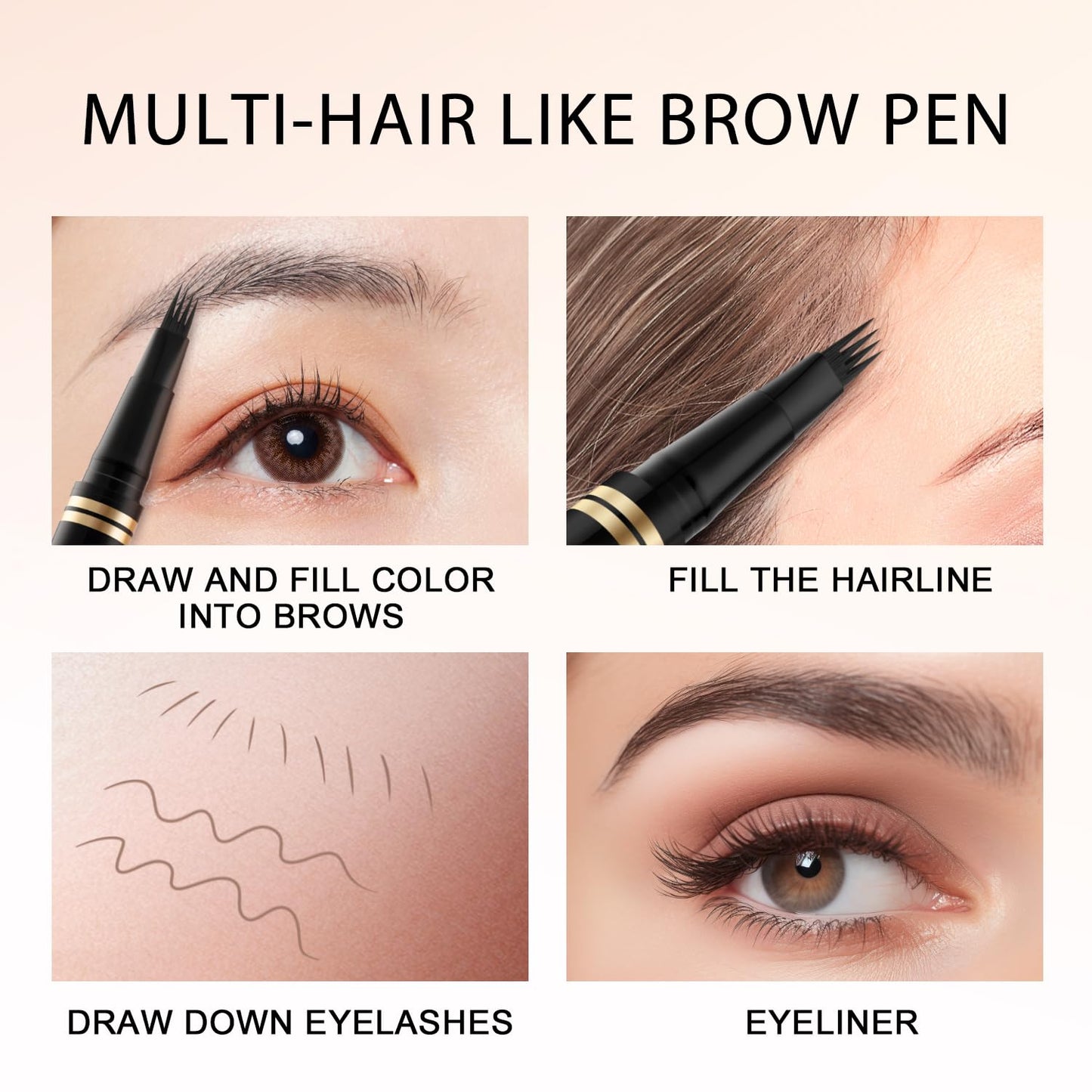 Eyebrow Pen,2-in-1 Waterproof Eyebrow Pencil with 4 Tip Microblading Brow Pen and Ultra-Precise Brow Pencil,with Dual-ended Eyebrow Brush,Eyebrow Makeup for Natural Looking-Dark Brunette