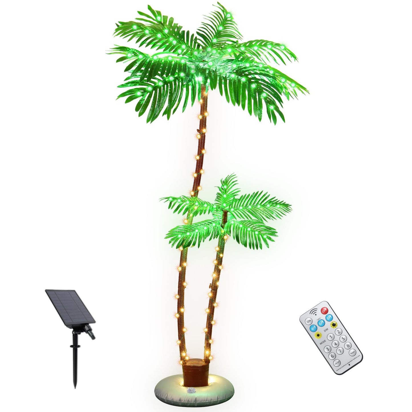 OUSHENG Solar Lighted Palm Trees for Outside Patio, Bar Pool Deck Outdoor Decorations Decor, Light Up LED Artificial Fake Tree Lights for Yard Tropical Party Christmas