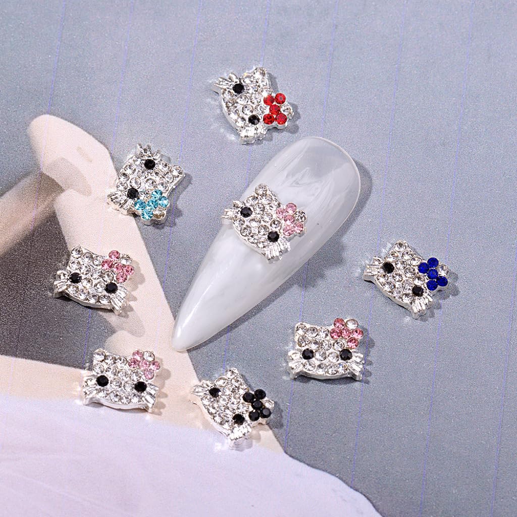 ?Ÿ®?Ÿ°?—£?—°?? KurKur Nail Charms for Acrylic Nails 3D Silver Kawaii Cute Cartoon Anime Charms for Nail Art Alloy Nail Gems and Rhinestones Crystals Nail Accessories for Women DIY Design Cat Nail Supplie