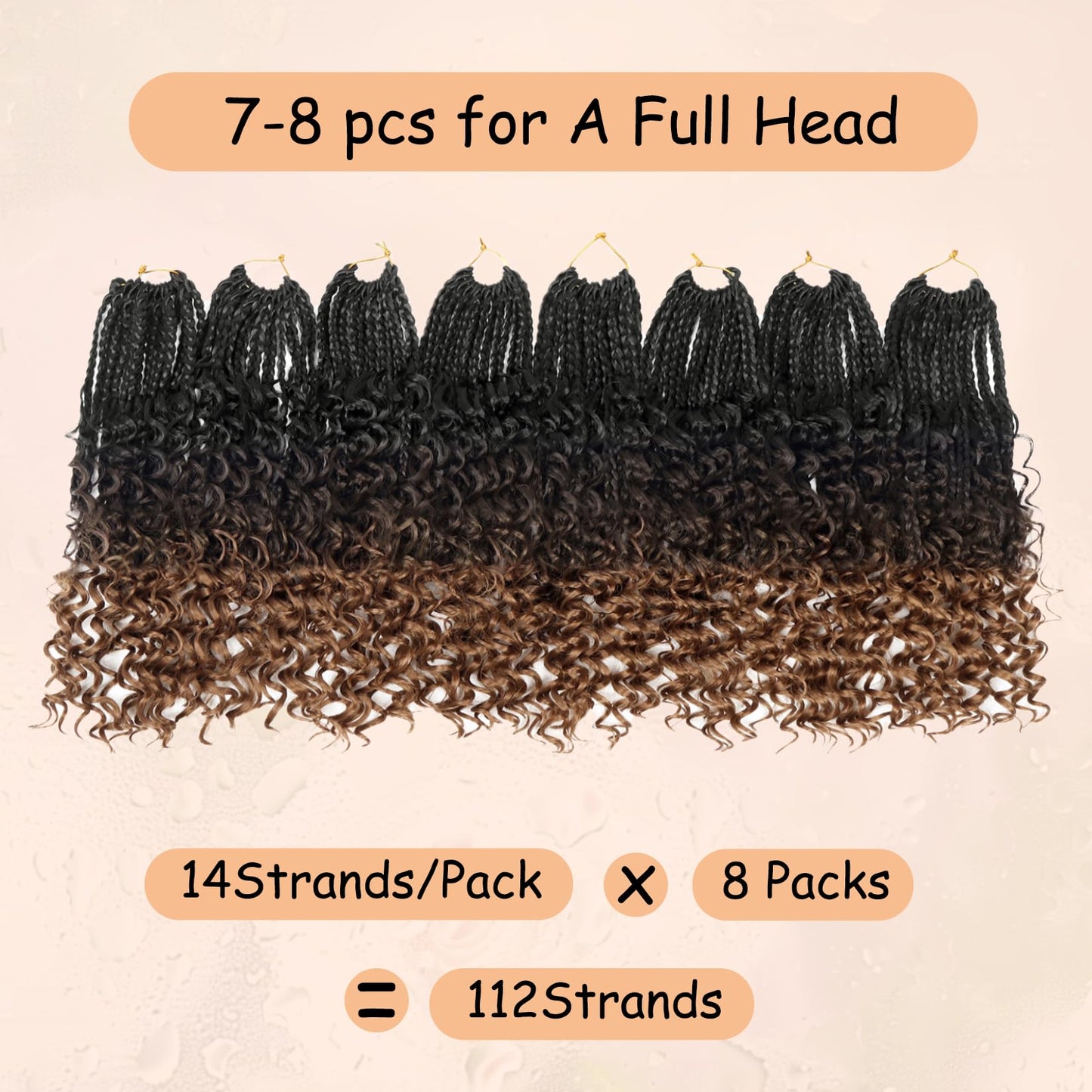 8 Packs Boho Box Crochet Braids Pre Looped with Curly Ends - 8 Inch Goddess Bohemian Box Braids Crochet Hair for Black Women Synthetic 3X Boho Braids Crochet Hair Extensions Pre Looped 1B-4-30