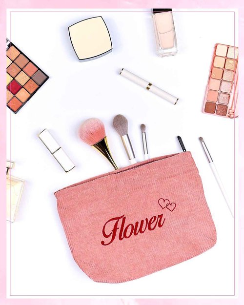 Personalized Cosmetic Bag with Embroidery, Custom Cute Makeup Bags, Travel Skincare Toiletry Organizer Pouch (Pink- Flower)
