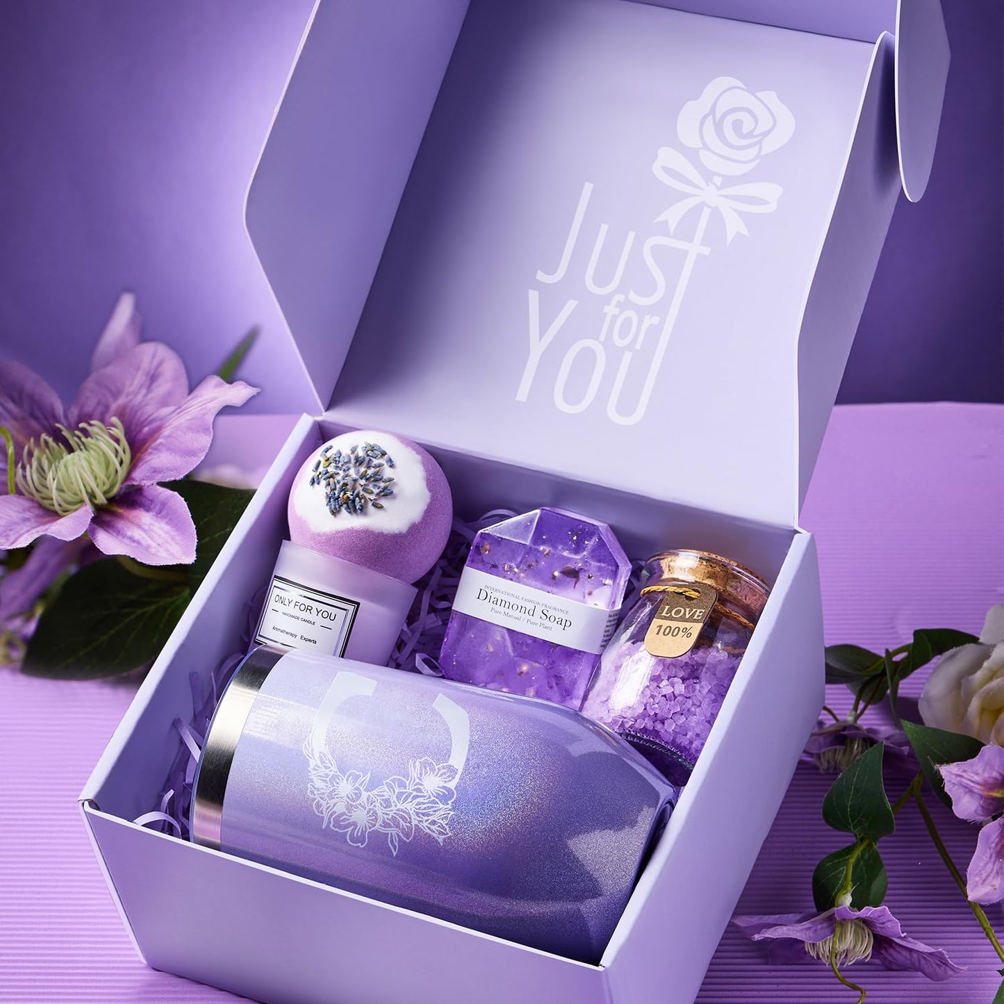 Gifts for Women, Mom, Wife, Girlfriend, Sister, Friends Her - Unique Birthday, Christmas, Valentine's Day, Mothers Day Gifts, Wedding Gifts - Initial Lavender Spa Gift Basket Box (C)