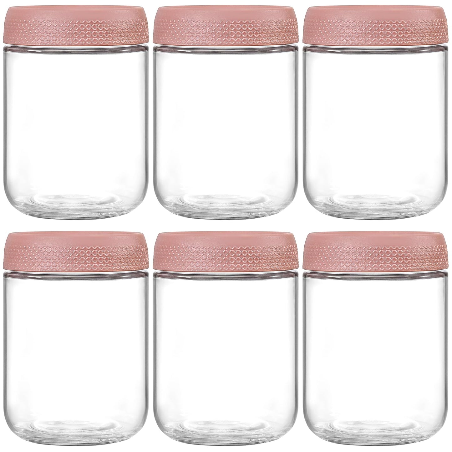 NETANY 6-pack 16oz Glass jars with Airtight Lids, Overnight Oats Containers with Lids, Wide mouth Mason Salad jars, Glass Food Storage Containers for Snacks Yogurt Spice Sugar-Pink