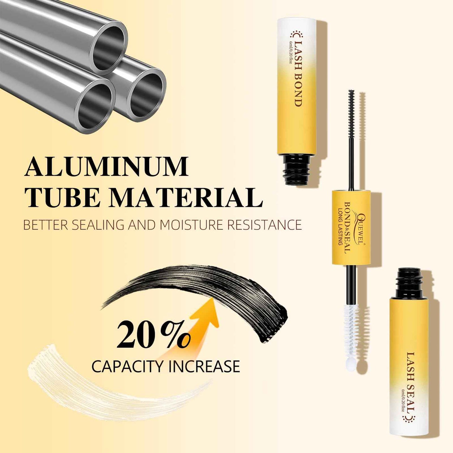 QUEWEL Lash Bond and Seal Lash Glue for Eyelash Clusters,12ml Super Strong Hold Lash Cluster Glue Bond and Seal Waterproof for DIY Lash Extensions Easy to Use at Home (6ml Black Bond+6ml Clear Seal)