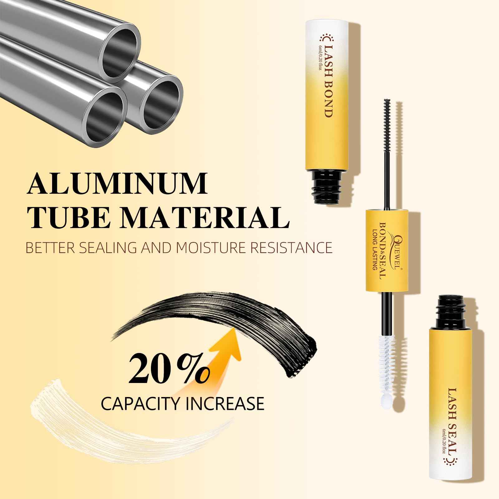 QUEWEL Lash Bond and Seal Lash Glue for Eyelash Clusters,12ml Super Strong Hold Lash Cluster Glue Bond and Seal Waterproof for DIY Lash Extensions Easy to Use at Home (6ml Black Bond+6ml Clear Seal)