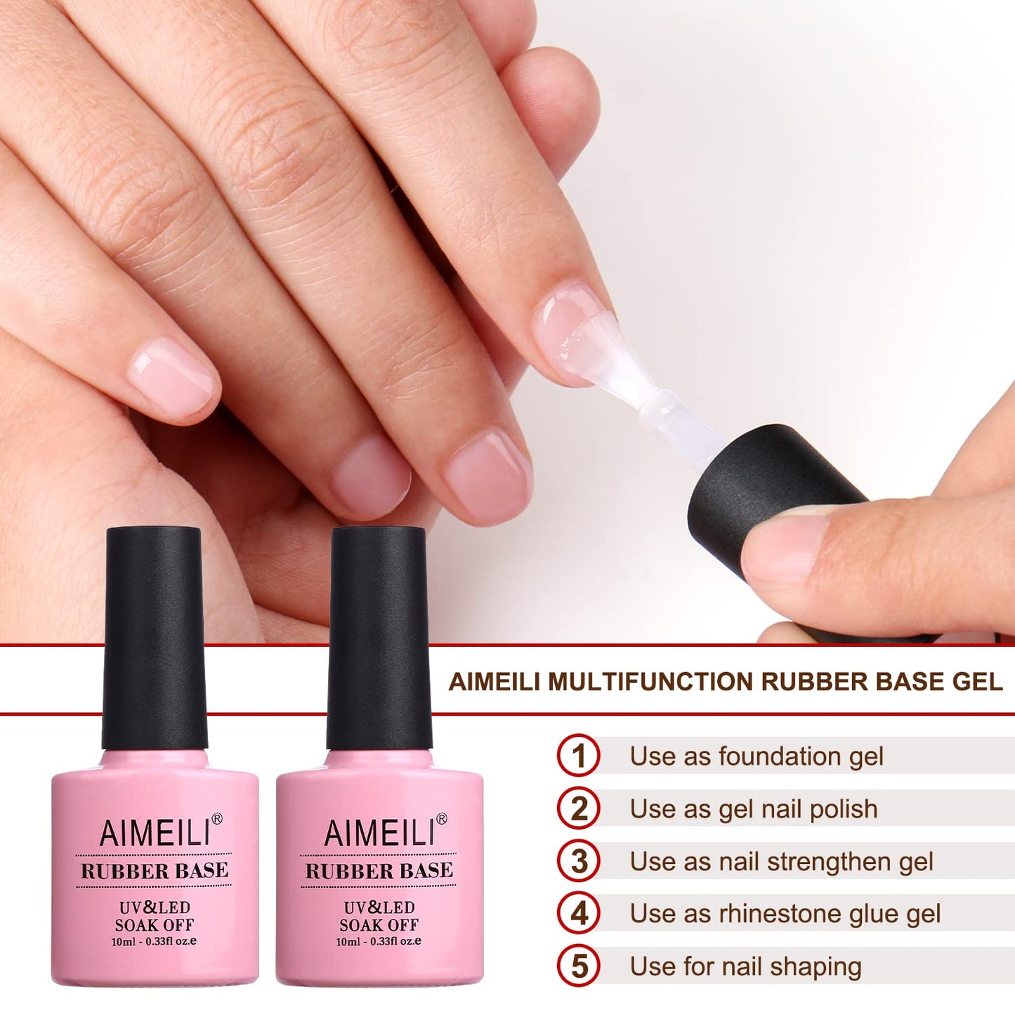 AIMEILI Rubber Base Gel For Nails, Soak Off U V LED Hema Free Clear Sheer Gel Nail Polish, 4 in 1 Nail Strengthen/Enhance/Base Coat/Color Gel Polish - (583) 10ml