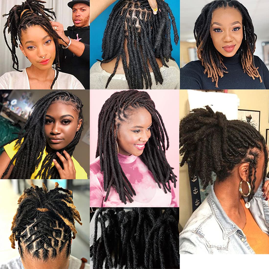 Nuteram Loc Extensions Human Hair 0.4cm Width 12 Inch 30 Strands Handmade Dreadlock Extensions for Women/Men,Natural Black Dreads Extensions Can be Dyed Bleached Curled Including Needles and Comb