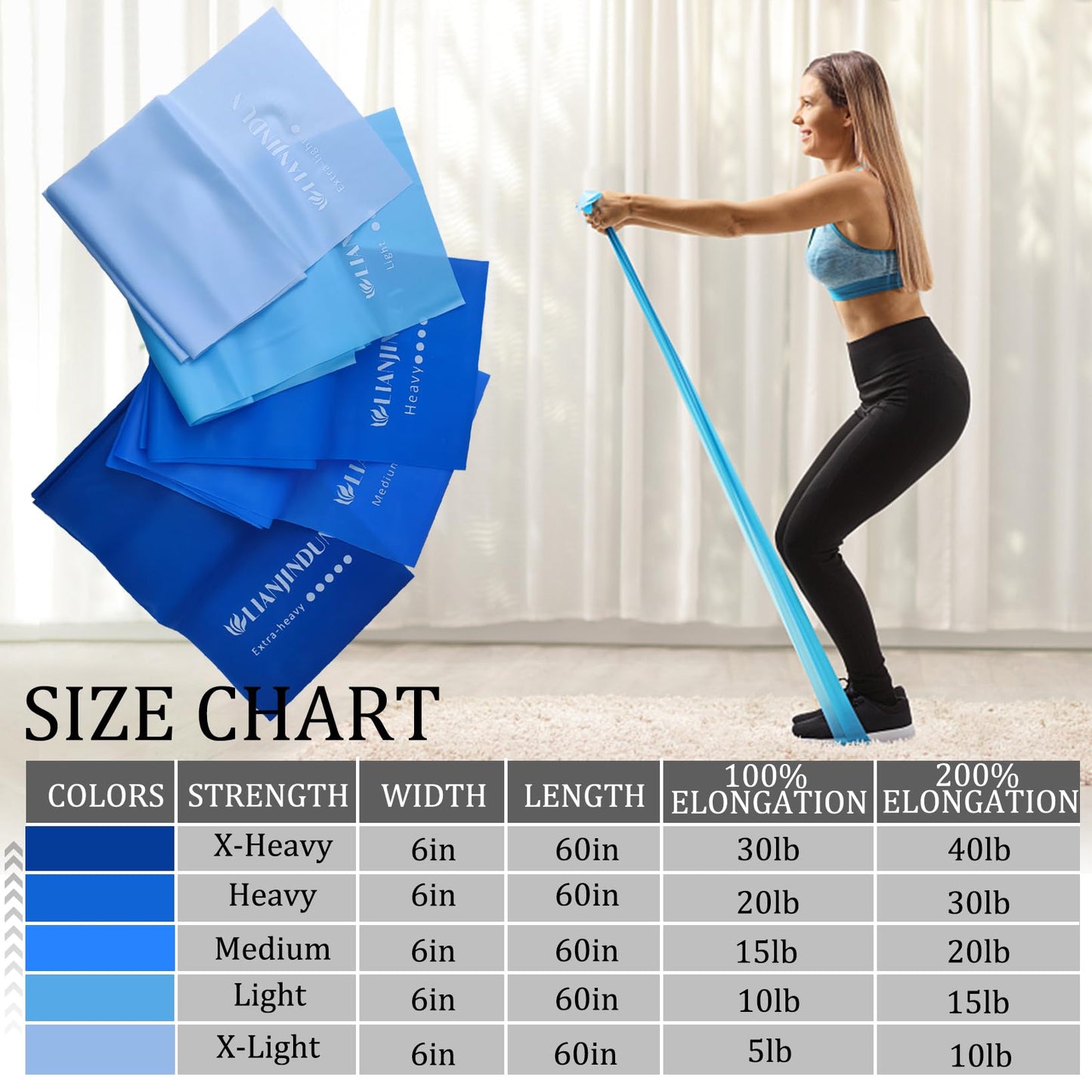 5 Pcs Professional Resistance Bands. Latex-Free, Work Out Bands, Stretch Bands for Working Out Women or Men, Exercise Bands Set for Physical Therapy (Gradient Blue Set (10-40lbs))