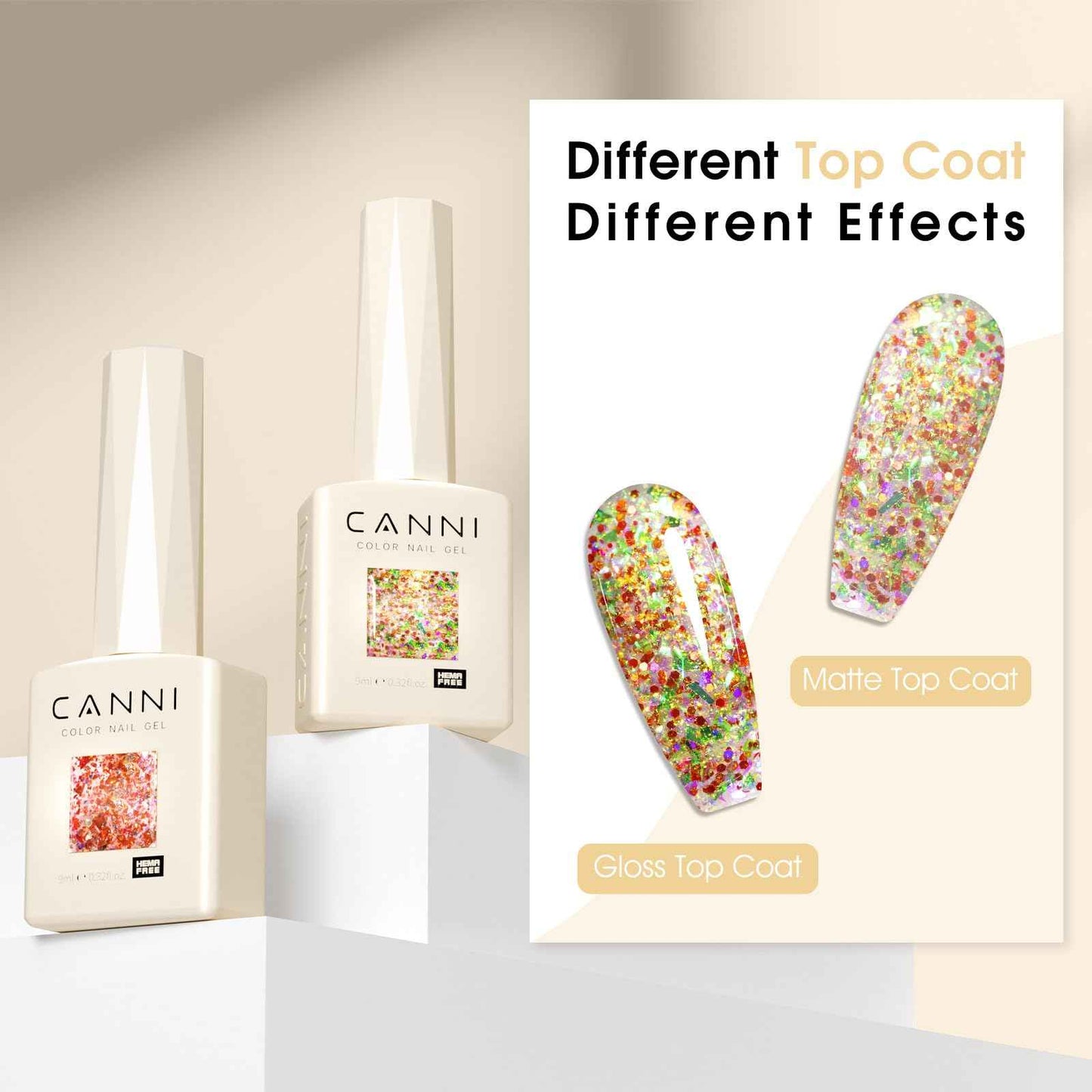 CANNI Gel Polish Glitter Gel Nail Polish Set, 8 Colors Shimmery Prism Flash Red Green Purple Fine Glitter Gel Polish U V LED Soak Off Manicure Kit Gift for Women Girls