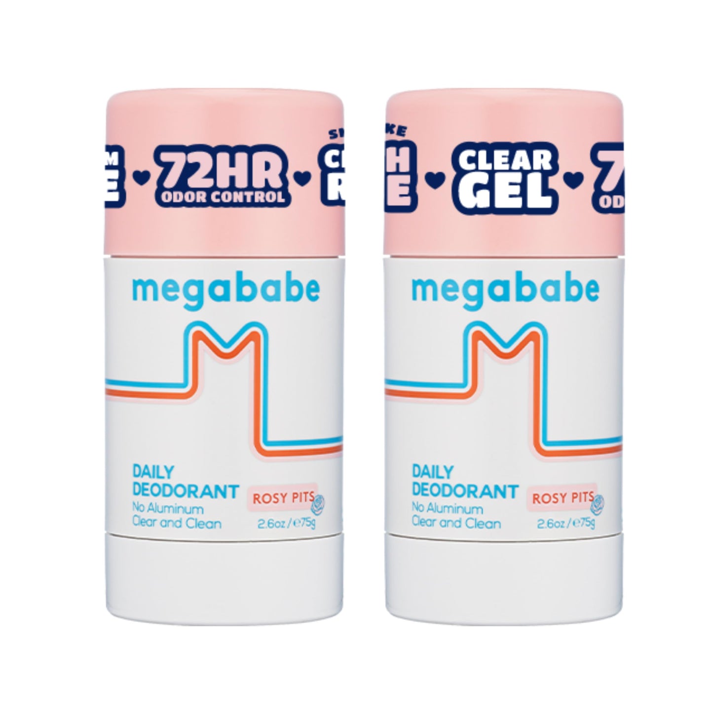 Megababe Daily Deodorant - Rosy Pits | 72 hour Odor Protection | Aluminum-Free, Clear & Clean | 2.6 oz - 2 Pack