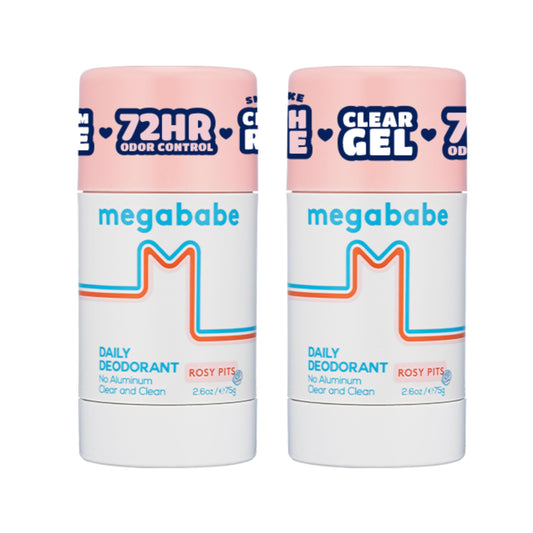 Megababe Daily Deodorant - Rosy Pits | 72 hour Odor Protection | Aluminum-Free, Clear & Clean | 2.6 oz - 2 Pack