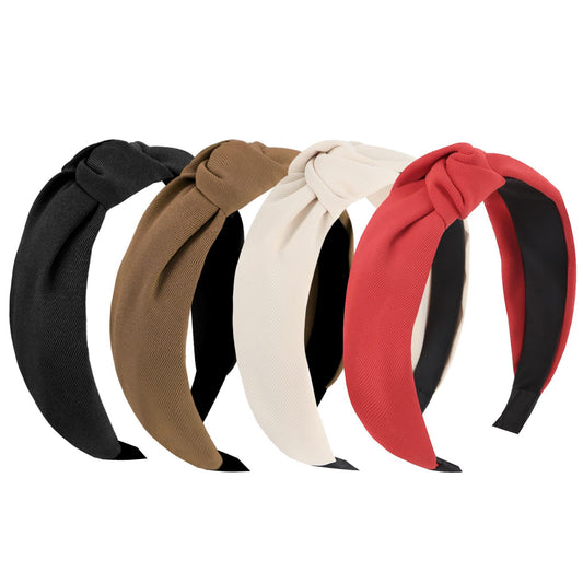 YISSION Hairband - 4Pcs Knotted Headbands for Women in Khaki, Brown, Black, Red - Non Slip Wide Head Band for Hair Accessories