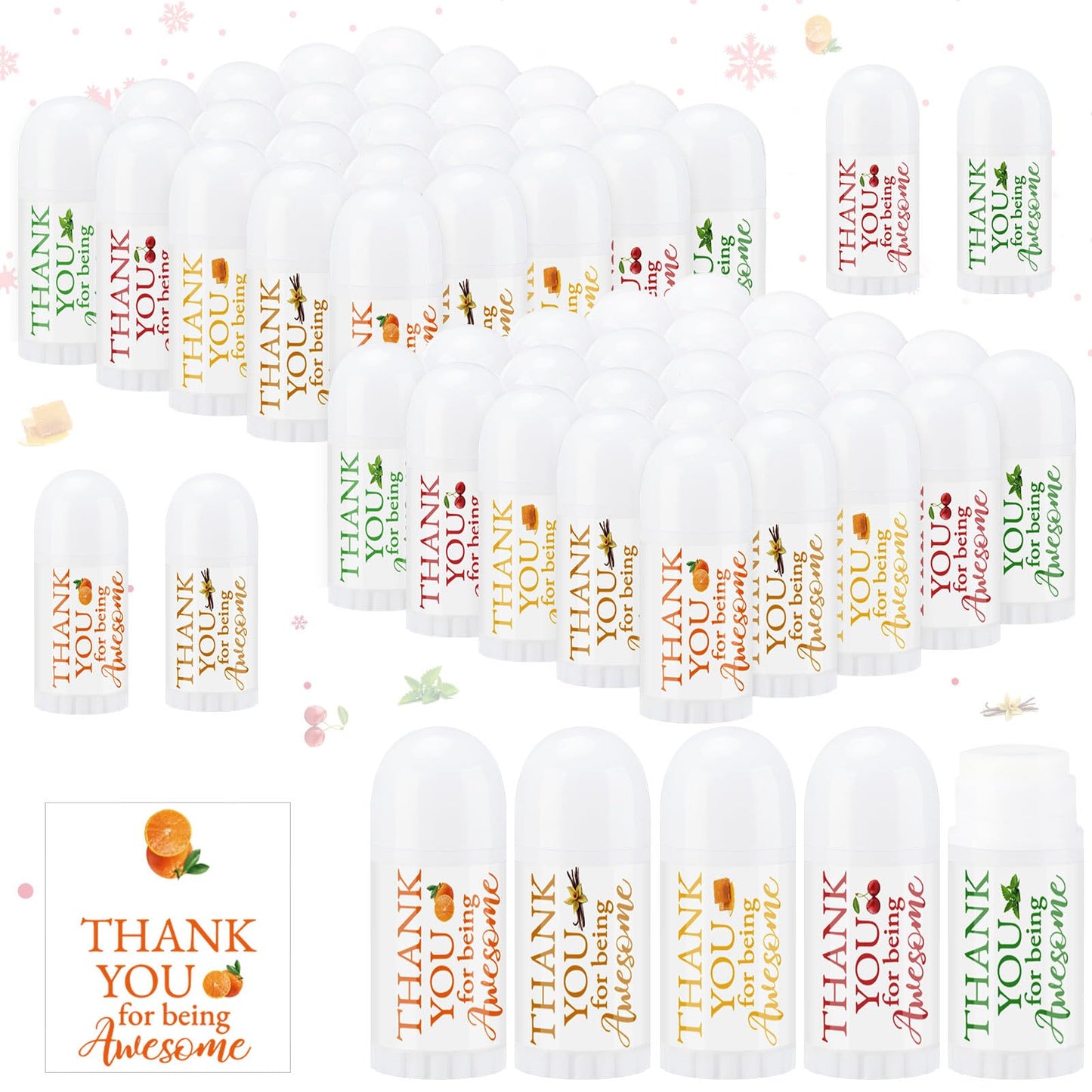 Swiffen 50 Pcs Thank You Gifts Mini Lip Balm Pack Lip Moisturizer Assorted Flavors Dry Lip Care Products for Teacher Baby Shower Coworkers Friend