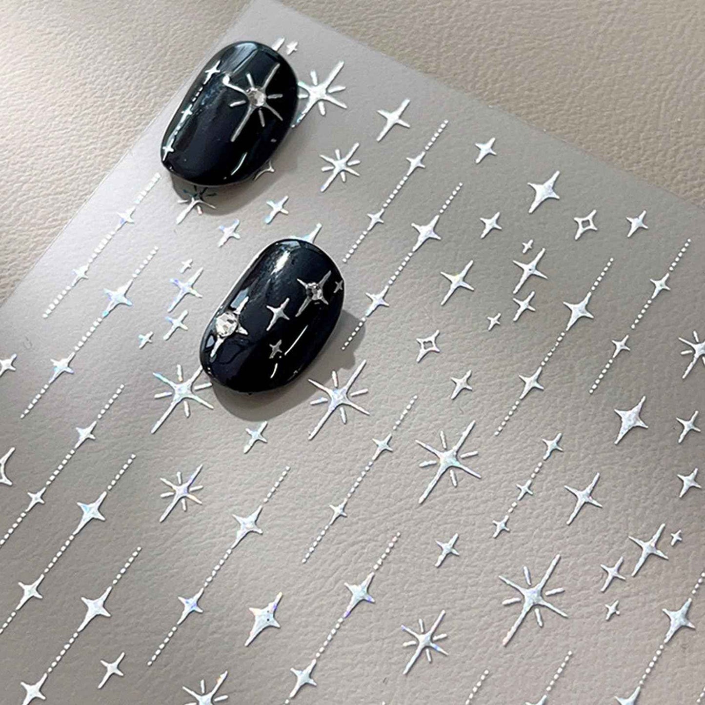 3 Sheets Star Nail Stickers Self Adhesive Aurora Silver Gold Star Nail Decals Glitter Shiny Design Nail Stickers Nail Art Supplies for Women DIY Manicure Acrylic Decoration