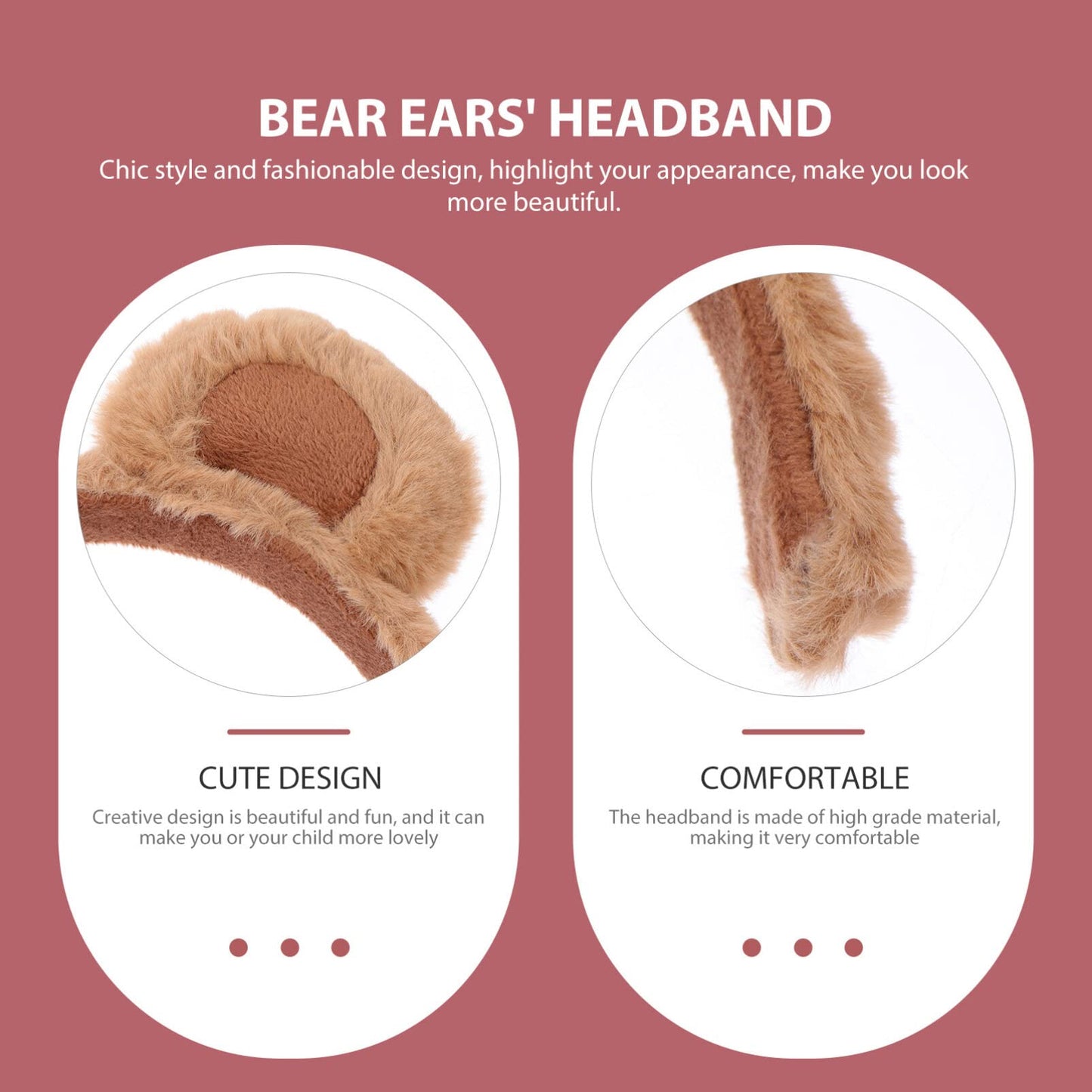 CALLARON Bear Ear Headband for Women, Cute Bear Hairband with Bear Ears Headwear Face Wash Headband Cartoon Cosplay Party Costume Hair Accessories for Adults Kids(Brown)