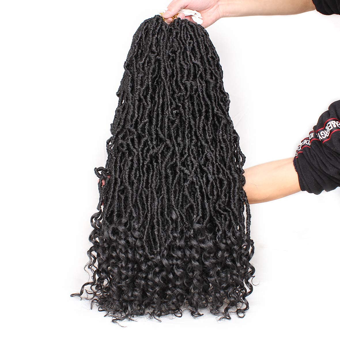 Leeven 24 Inch Goddess New Faux Locs Crochet Hair 2 Packs Long Soft Locs Crochet Braids Hair With Curly Ends Natural Black Synthetic Bohemian Locs Braiding Hair for Women 12 Strands/Pack 1B#