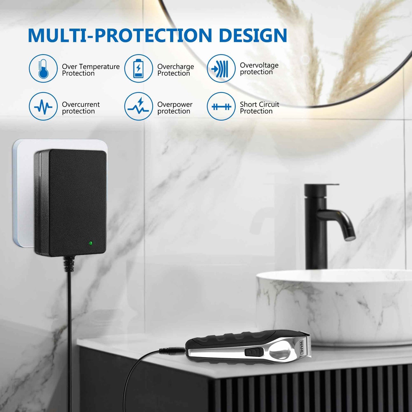 FNKTQL 4.2V Charger for Wahl Trimmer 9818 9818L 9888L 9916D 9918D Groomer Clipper 9854-600 9855 79600-2101 S004mu0400090, Replacement Wahl Shaver Trimmer Power Cord with Cleaning Brush