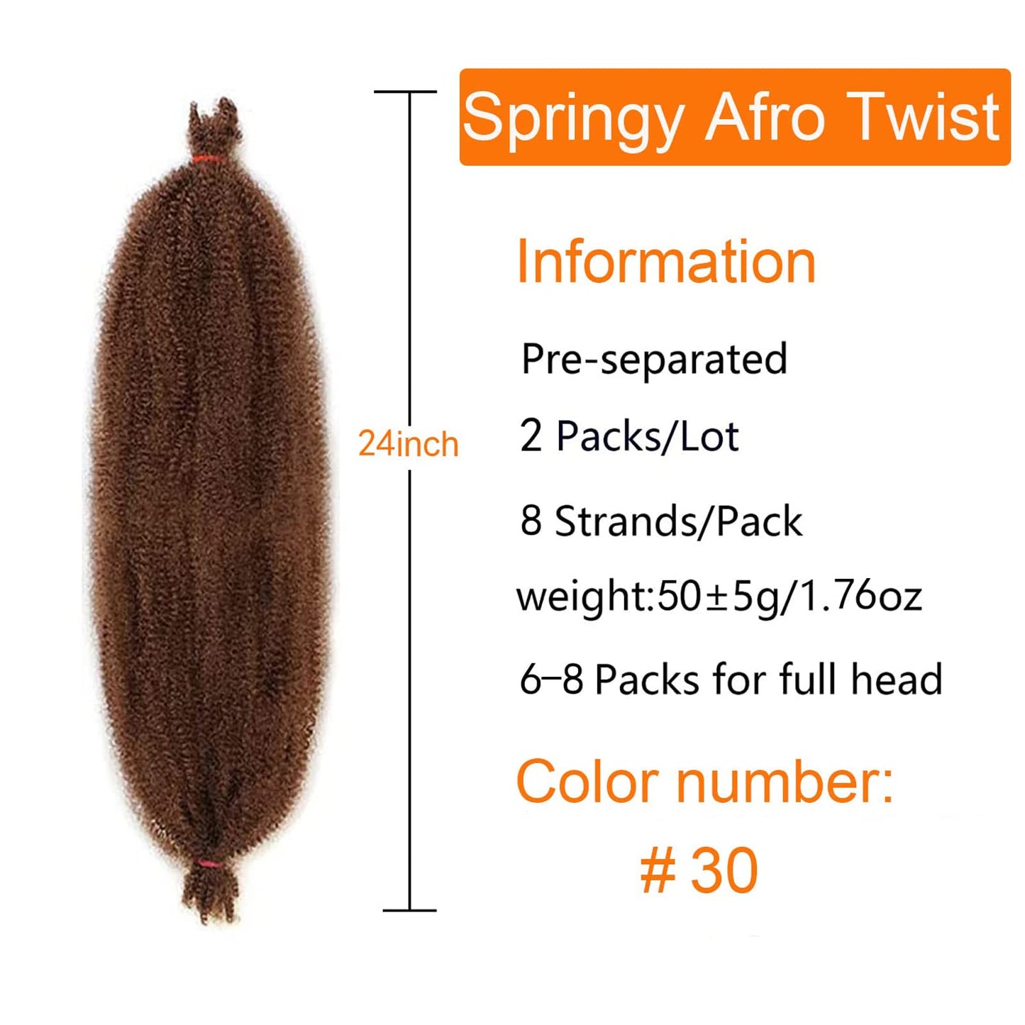 Viovian 24Inch Marley Twist Braiding Hair 30# 2Packs Pre-Separated Springy Afro Twist Hair Springy Twists Hair for Soft Locs Synthetic Crochet Hair Extensions for Black Women(30#)