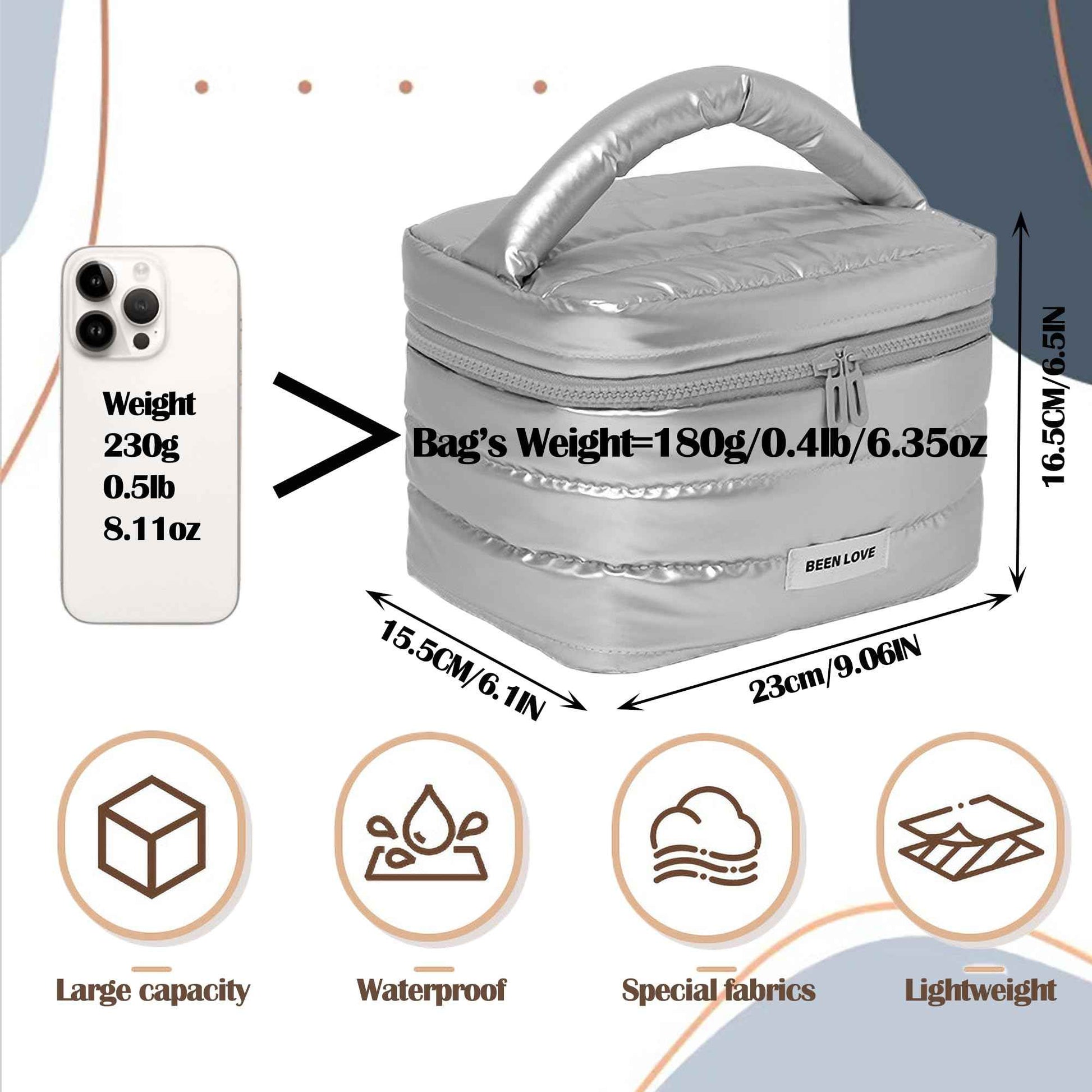 erised's bifrost Cute Large Capacity Makeup/Cosmetic/Toiletry Quilted Bag for Women&Girls/Travel Case/Zipper Organizer Bag/Down Jacket Waterproof Fabric/Wide Open