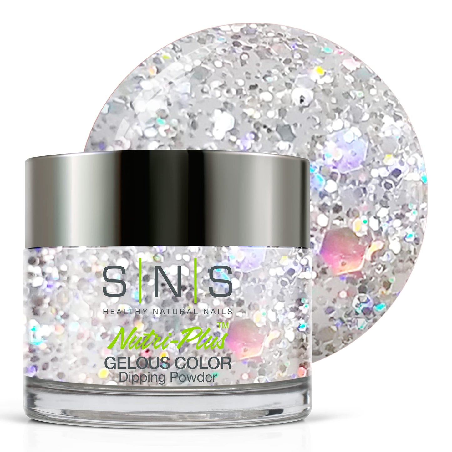 SNS Nail Dip Powder, Gelous Color Dipping Powder - Graceful Swans (Metallics/Silver, Glitter) - Long-Lasting Dip Nail Color Lasts up to 14 days - Low-Odor & No UV Lamp Required - 1 Oz