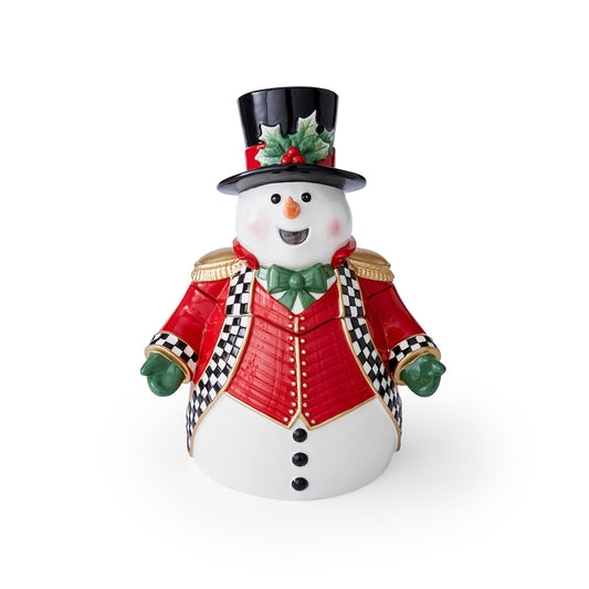 Spode Christmas Tree Black & White Snowman Cookie Jar - 13-Inch Ceramic Candy Storage Jar with Lid - Decorative Christmas Cookie Container for Holiday Kitchen Counter Displays, Treats, and Gifts