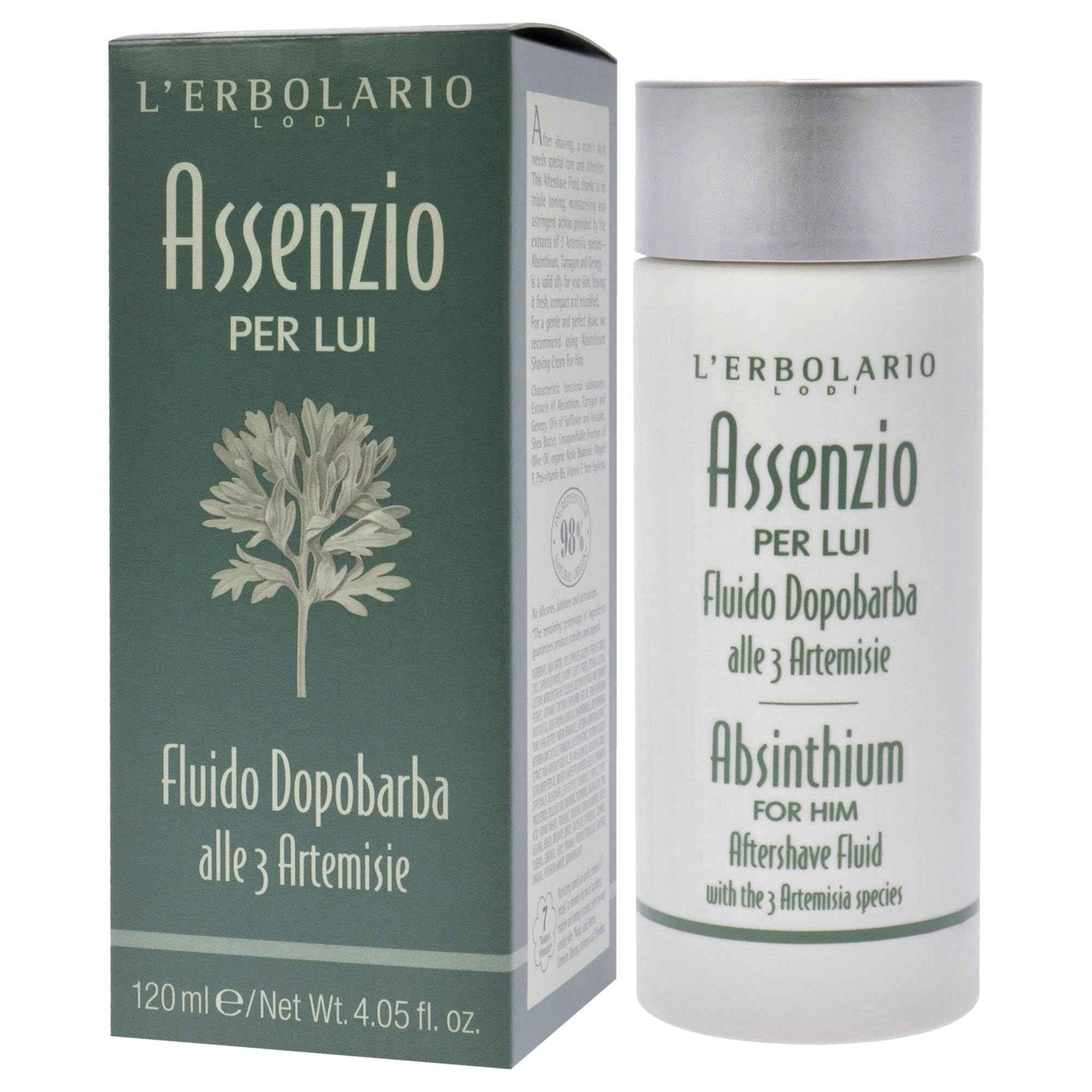 L'Erbolario Absinthium Aftershave Fluid - Absinthium, Tarragon And Genepy - Triple Toning, Moisturizing And Astringent Action - Leaves Skin Feeling Fresh, Compact And Nourished - For Men - 4.05 Oz