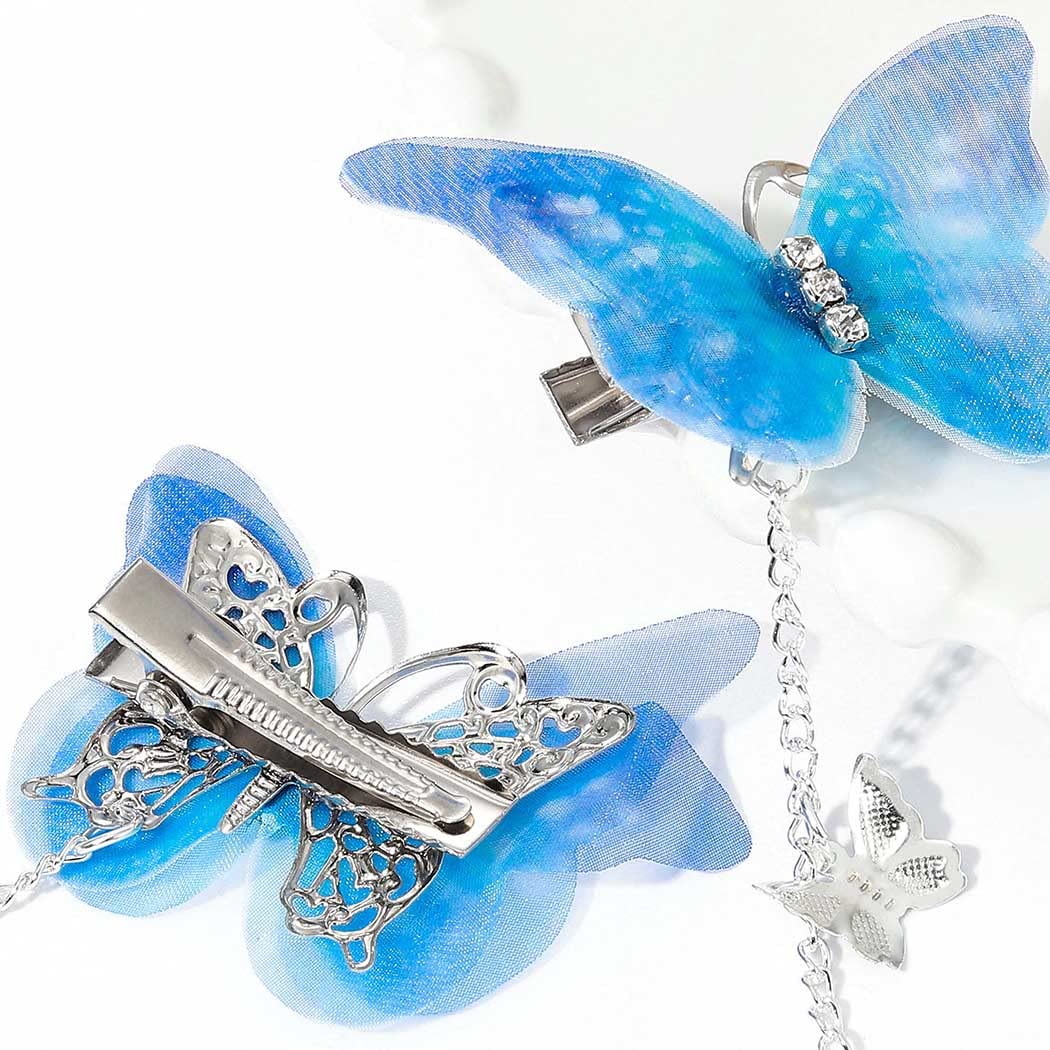 Bartosi Butterfly Hair Clips Blue Butterfly Hair Clip Tassel Hair Pins Cute Rhinestone Hair Barrettes Hair Accessories for Women and Girls (Pack of 2)