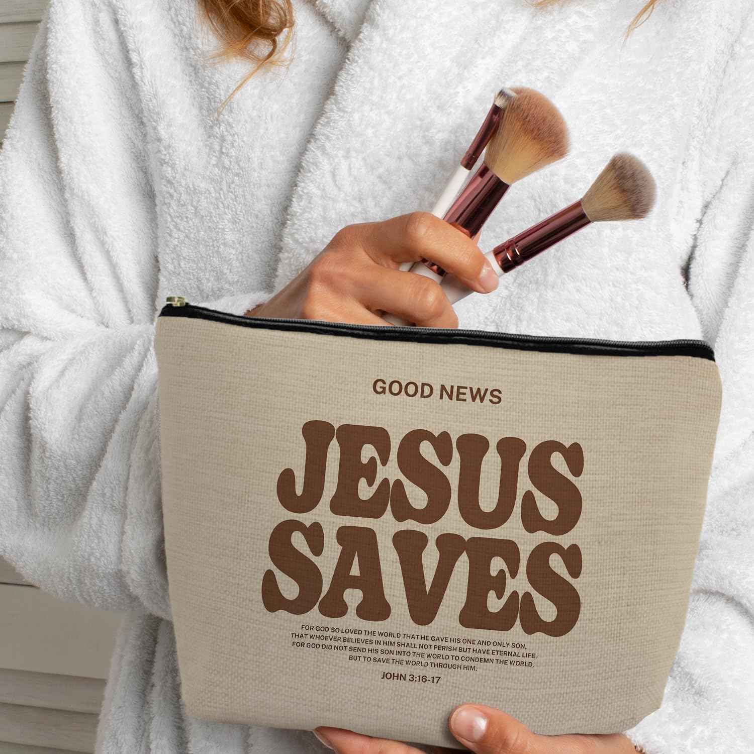 ignytiger Jesus Gift Makeup Bag, Christian Religious Bible Gifts Supplies Cosmetic Bags for Women, Good News Bible Verse Makeup Pounch, Faith Based Gifts Zipper Pouches for Purse