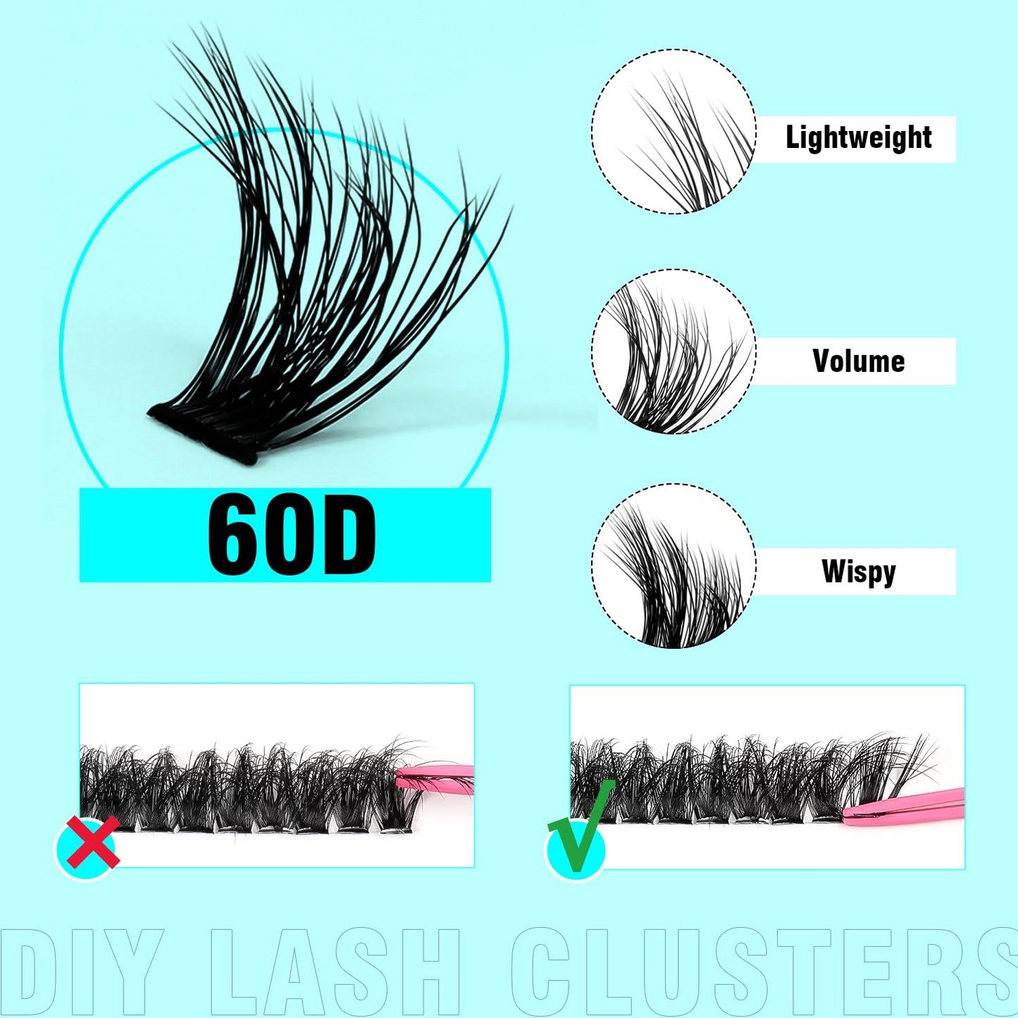 VAVALASH Lash Clusters Kit 60D 10-20mm Cluster Lashes Wispy Volume Individual Lashes, Lash Bond and Seal Glue, Lash Tweezer for DIY Lash Extension at Home (60D-10-20MIX-KIT)