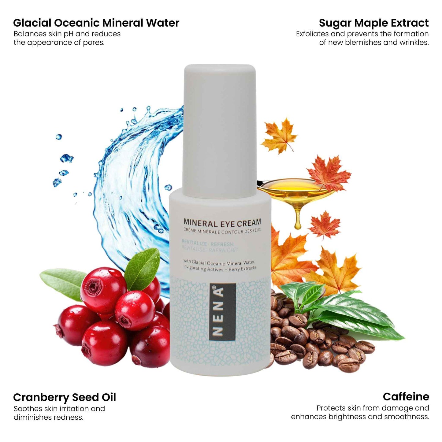 NENA Skincare Mineral Eye Cream - Hydrating Under Eye Cream for Dark Circles - Reduces Appearance of Puffiness with Canadian Glacial Water - 0.5 oz.