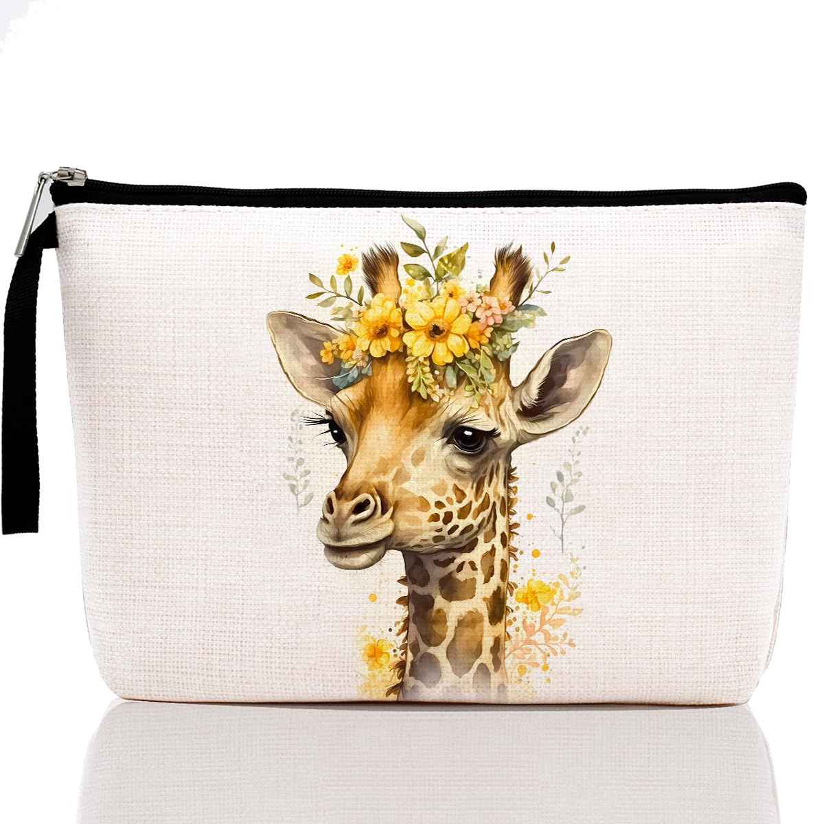 Floral Makeup Bag Giraffe Animal Lover Gifts for Women Her Farm Girl Bestie BFF Friend Daughter Giraffe Themed Gifts Cosmetic Bag Zipper Bag Travel Bag for Graduation Mothers Day Birthday Gifts