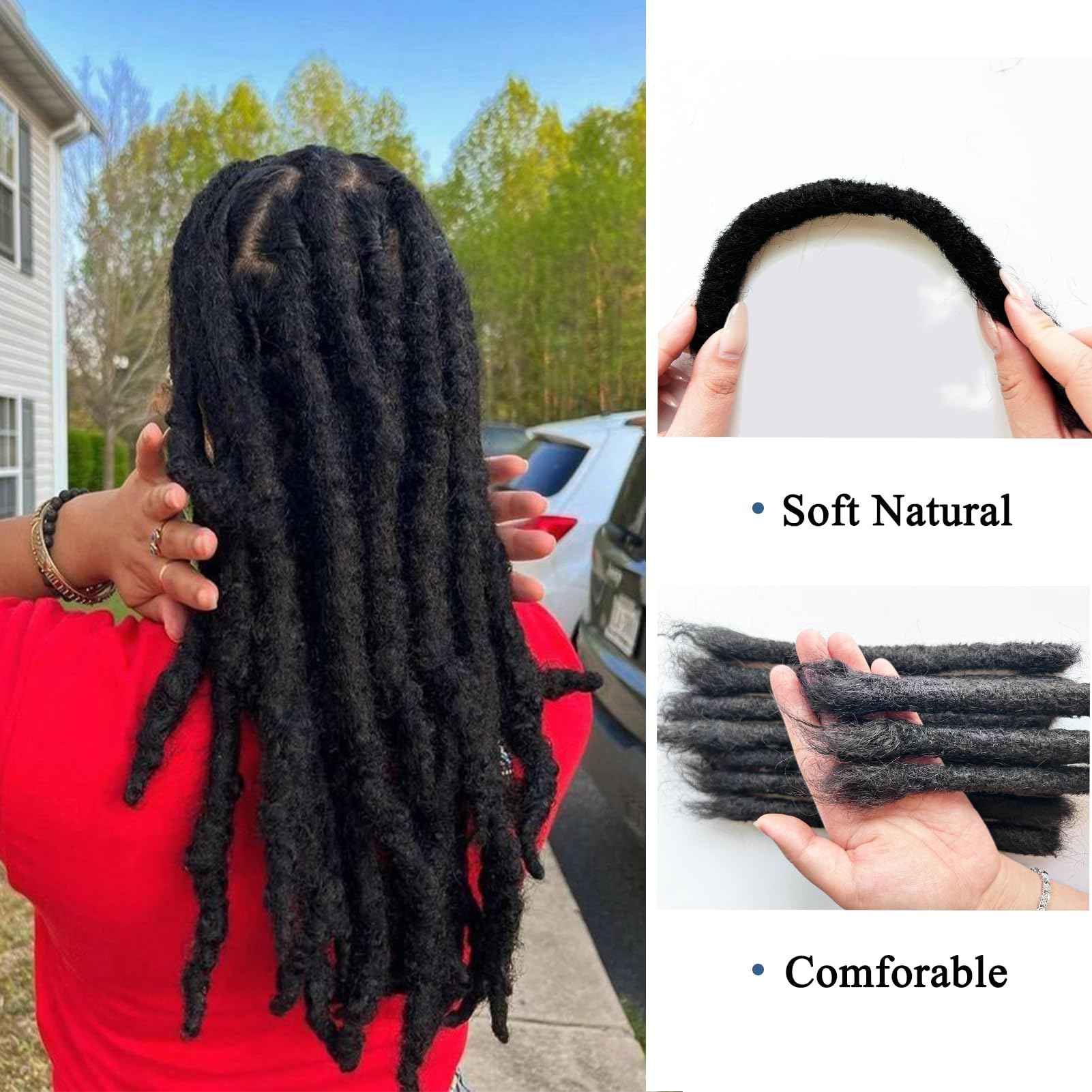 2.0cm Width 100% Human Hair Dreadlock Extensions for Men/Women/Kids Full Hand-made Permanent Dread Loc Extensions Human Hair Can be Dyed and Bleached