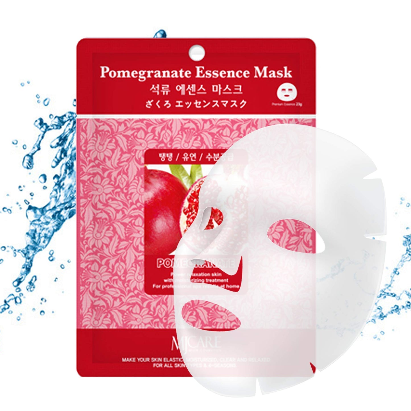 Pack of 31, The Elixir Beauty MJ Korean Cosmetic Full Face Collagen Pomegranate Essence Pack Sheet for Vitality, Clarity, Moisturizing, Relaxing