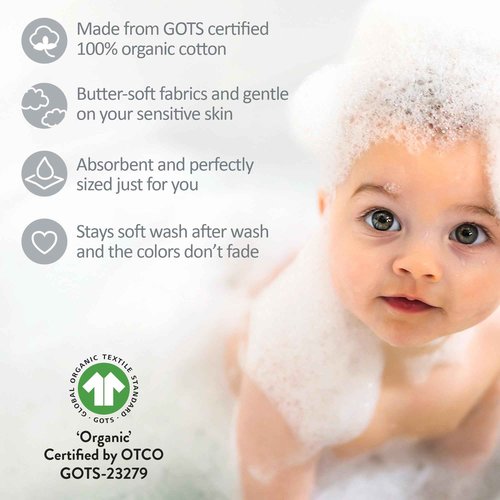 Butterblu River 10-Pack Baby Terry Washcloths 100% Organic Cotton Absorbent for Baby and Toddler Boys & Girls, White, One Size