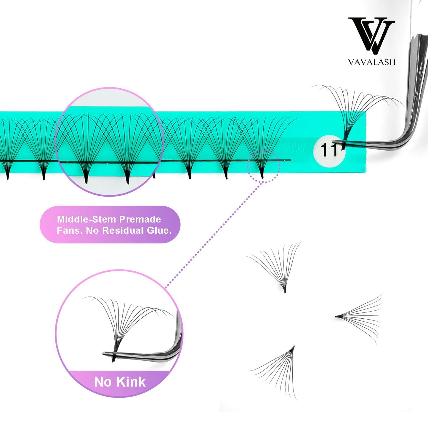 VAVALASH 320 Fans Premade Fans Eyelash Extensions 10D 14D 16D 20D 0.05 0.07 Thickness C/D Curl Middle Stem Premade Fans Volume Lash Extensions (320 Fans-10D-0.05-C-8-15mm)