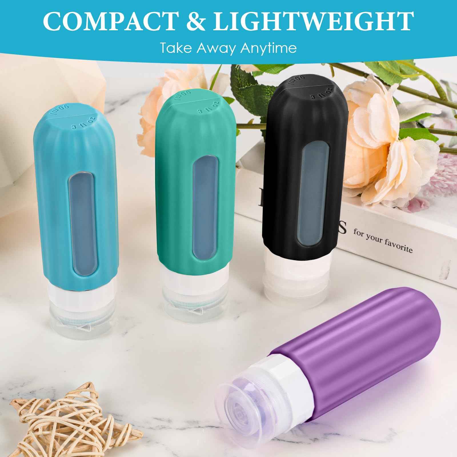 LofyJoy Reusable Silicone Travel Bottles for Toiletries TSA Approved, Leak Proof Travel Size Bottles Refillable Travel Containers for Shampoo Conditioner Mini Bottles 3 oz