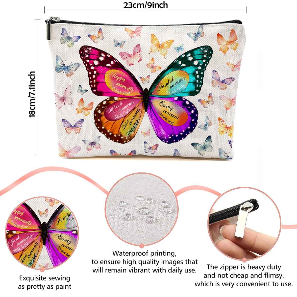 Butterfly Gifts for Women Inspirational Gifts for Friends Christian Bible Gifts Butterfly Lover Makeup Bag Zipper Organizer Cosmetic Bag Travel Accessories for Birthday Gift to Daughter Sister BFF