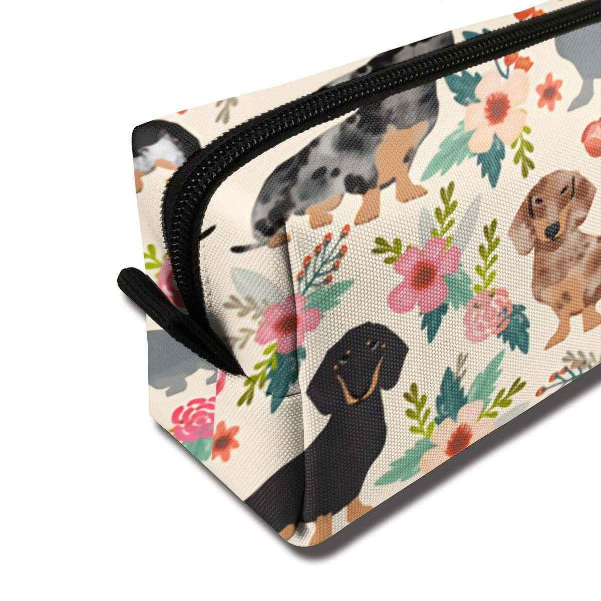Floral Dachshund Makeup Bag Adorable Travel Cosmetic Toiletry Organizer Case For Women