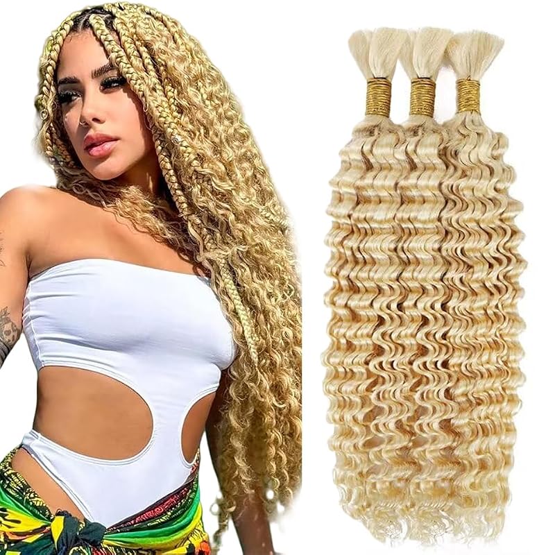 613 Honey Blonde Deep Curly Human Braiding Hair Extensions - 22 Inch