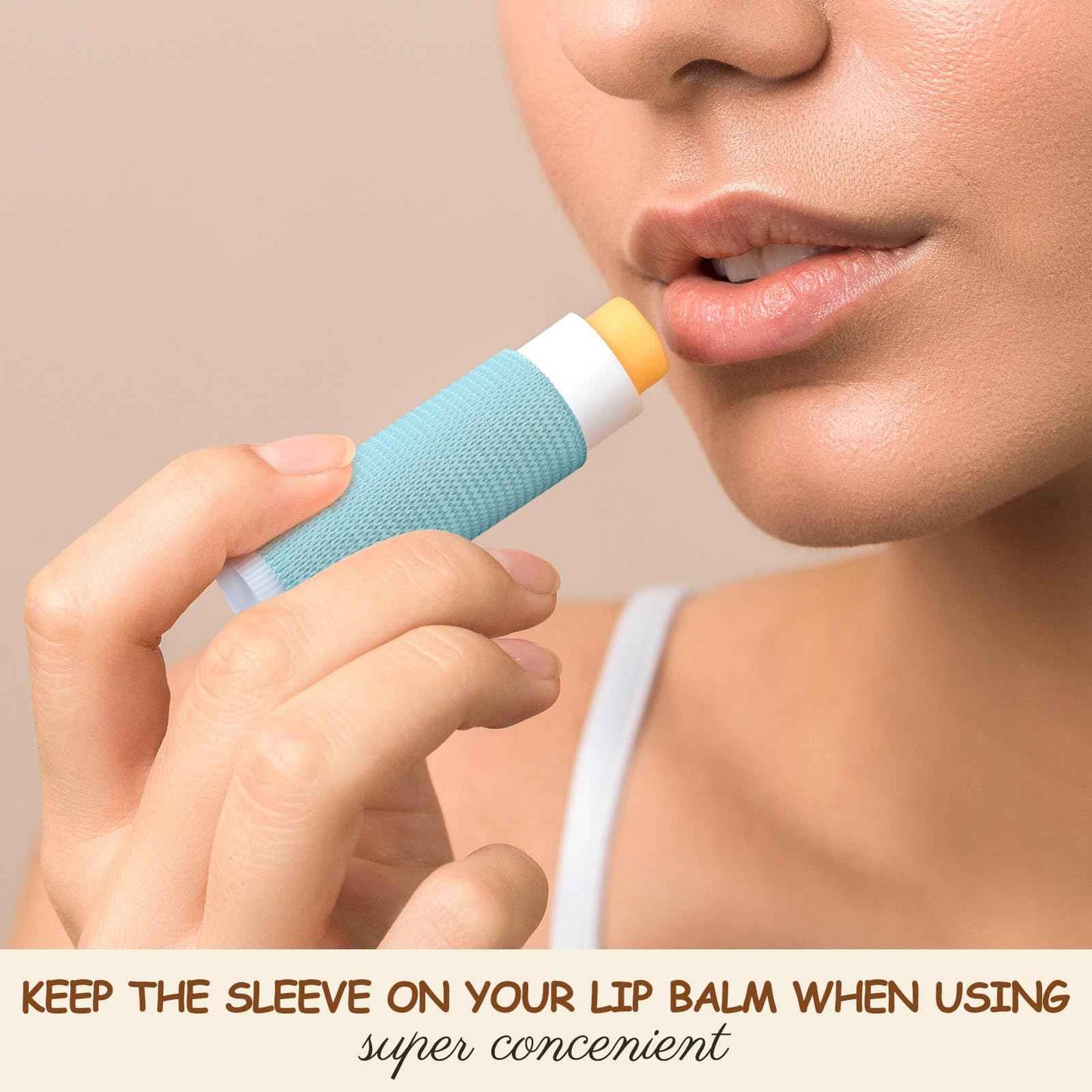 Huquary 100 Pack Lip Balm Keychain Holder Clip - Solid Color Elastic Lipstick Sleeves for Purse and Car