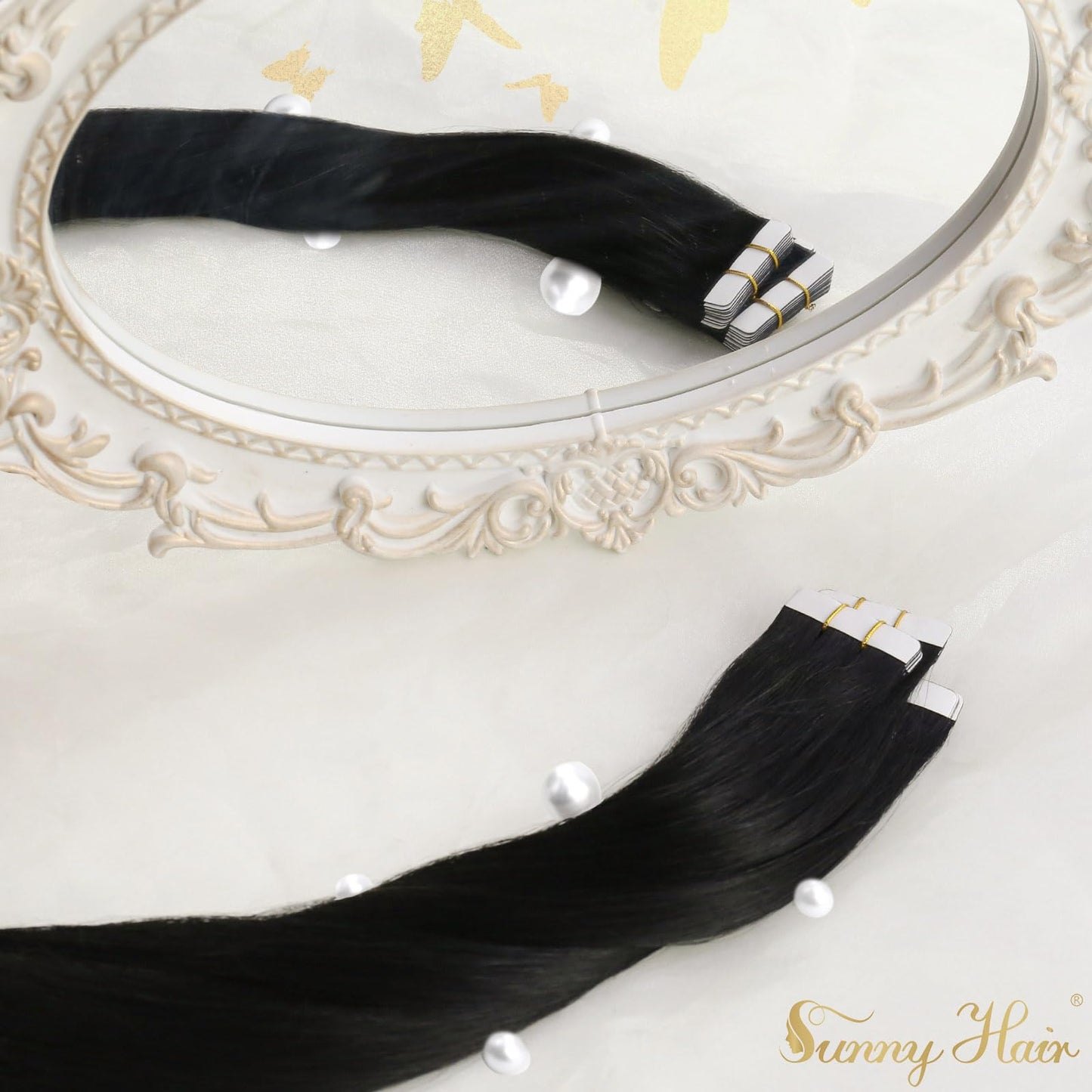 Sunny Black Tape in Hair Extensions Human Hair Jet Black Tape in Hair Extensions Real Human Hair Extensions Tape in Black Hair Extensions Real Human Hair 50g 20pcs 22inch